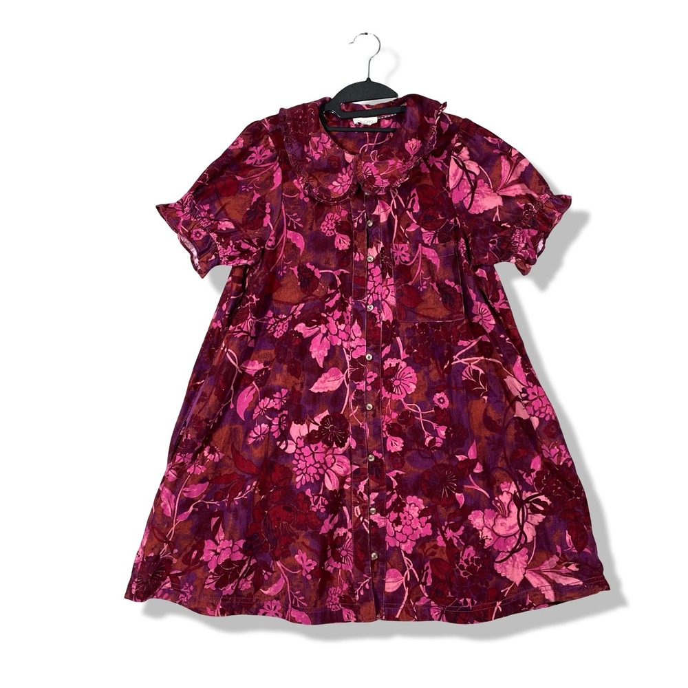 Pilcro Corduroy Mini Dress Womens Medium Pink Floral Cottagecore Boho Whimsical